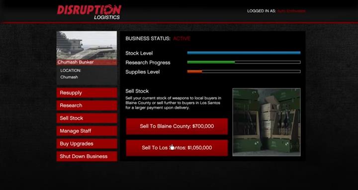 Nombre de stock vendu - GTA Online: Vente de stock - Guide des bunkers, Gunrunning - Bunkers - Guide du jeu en ligne Grand Theft Auto