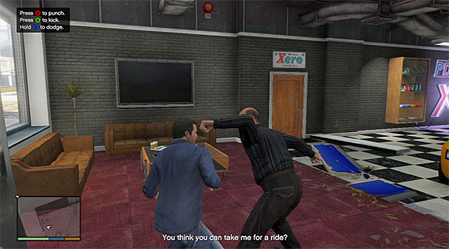 Performing dodges correctly will help you keep the health bar at the safe level - Melee fights - Fights - Grand Theft Auto V Game Guide
