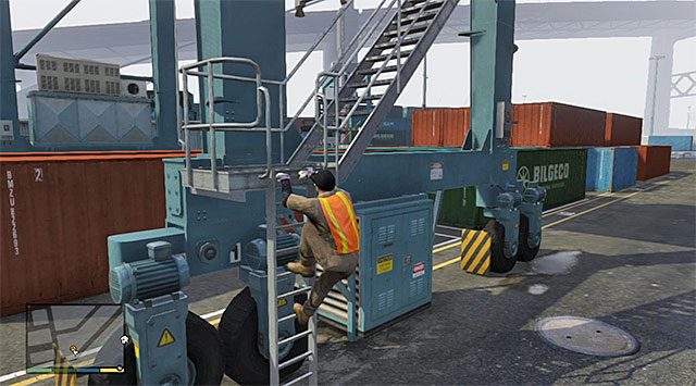 The ladder to the overhead crane - 30: Scouting the Port - Main missions - Grand Theft Auto V Game Guide