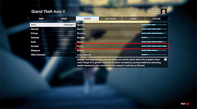 Develop one of Michaels skills to its maximum value - Additional activity: Flight School - Main missions - Grand Theft Auto V Game Guide