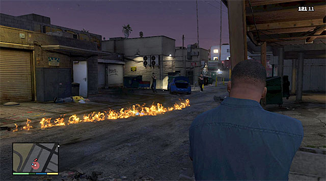 Shooting at the fuel trail will result in the explosion of the gangsters car - 3: Repossession - Main missions - Grand Theft Auto V Game Guide