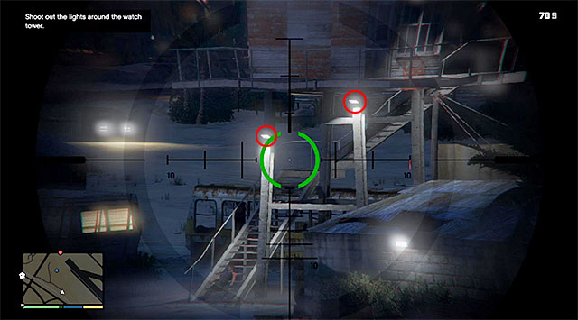 The next step is destroying the two lamps marked in the above screenshot, and you need to do that before the incoming car comes within short distance of the person you have just shot - 18: Nervous Ron - Main missions - Grand Theft Auto V Game Guide