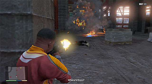 Keep helping yourself with exploding the cars in this area - 50: The Construction Assassination - Main missions - Grand Theft Auto V Game Guide