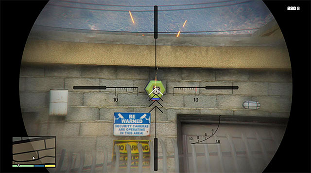Get out of the car and use a weapon (a scoped one would be best) to destroy the alarm shown in the above screenshot, which has been mounted onto the banks wall - 51: Paleto Score Setup - Main missions - Grand Theft Auto V Game Guide