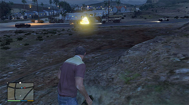 You can detonate the bomb right before the off-road car in the convoy, or blow it up - 52: Military Hardware - Main missions - Grand Theft Auto V Game Guide