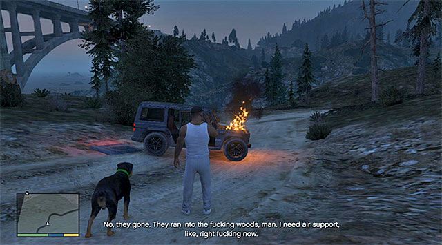 You need to approach the blazing wreck - 53: Predator - Main missions - Grand Theft Auto V Game Guide