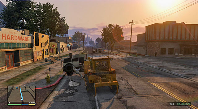 Soon, for the first time throughout this mission, you will cut to Franklin, who stole a bulldozer in the meantime - 54: The Paleto Score - Main missions - Grand Theft Auto V Game Guide