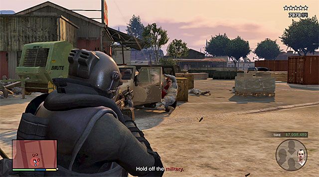 Keep eliminating the incoming soldiers and destroying their cars - GTA 5: The Paleto Score - mission walkthrough - Main missions - GTA 5 Guide