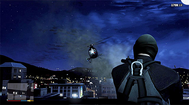 After you reach the external balcony, cut to Michael and use the time-slowing skill to eliminate the pilot of the chopper shown in the above screenshot - 69: The Bureau Raid - the Roof Entry variant - Main missions - Grand Theft Auto V Game Guide