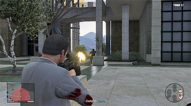 Cover Dave, who is hiding near the fountain - 70: The Wrap Up - Main missions - Grand Theft Auto V Game Guide
