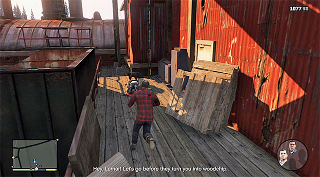 Lamar is being kept outside of the main building, in the place shown in the above screenshot - 72: Lamar Down - Main missions - Grand Theft Auto V Game Guide