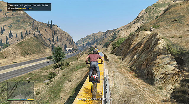 You will now need to perform a very risky maneuver, because you need to bounce off the ramp located at the very end of the elevation - 55: Derailed - Main missions - Grand Theft Auto V Game Guide
