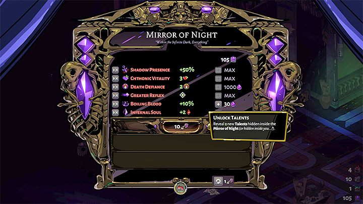 Remember that you can buy abilities at the Mirror of Night, which can be found in the main character's bedroom in the House of Hades - Hades: Starting tips - Basics - Hades Guide