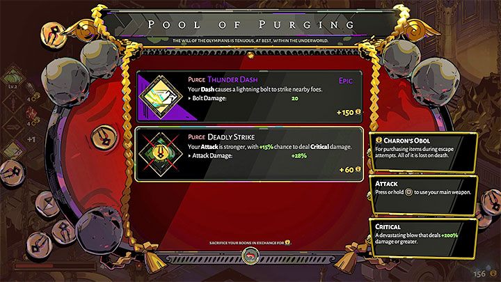 An interesting way to earn obols is selling your boons at the Pool of Purging - Hades: Charons Obol, Nectar and Darkness - Basics - Hades Guide
