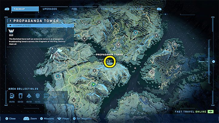The tower is in the northern part of the region - Halo Infinite: Propaganda towers (Lockdown) - Lockdown - Halo Infinite Guide