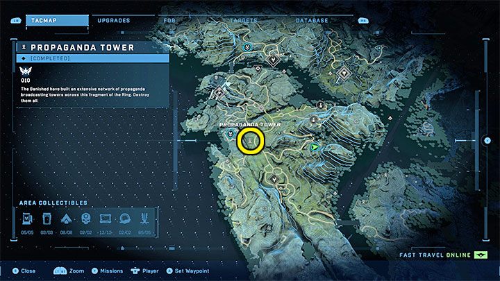 The tower is in the central part of the region - Halo Infinite: Propaganda towers (Lockdown) - Lockdown - Halo Infinite Guide