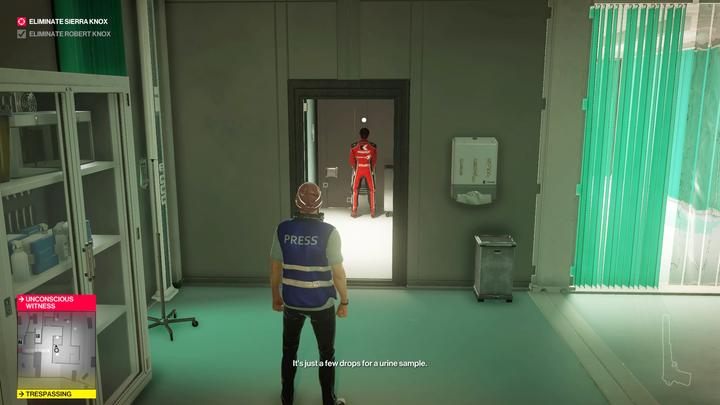 Turn the tap to help the driver pass the urine sample. - Assassination of Sierra Knox | The Finish Line Mission in Hitman 2 - The Finish Line (Miami) - Hitman 2 Guide