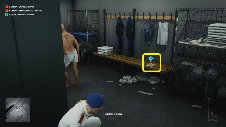 Go to the kitchen and then enter the locker room on the right (point 8 on the map) - Hitman 3: (In)Security - Dubai, Mission Stories, walkthrough - On Top of the World - Dubai - Hitman 3 Guide