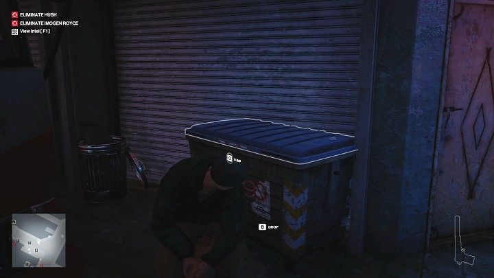 Drag the man's body to the other side of the street and hide it in a container - Hitman 3: Impulse Control - Chongqing - Mission Story, walkthrough - End Of An Era - Chongqing - Hitman 3 Guide