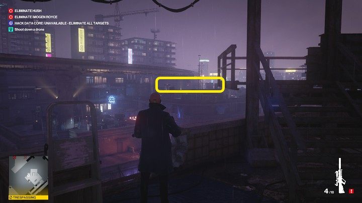 Go downstairs and grab the sniper rifle (point 53 on the map) - Hitman 3: All-Seeing Eyes - Chongqing, Mission Story, walkthrough - End Of An Era - Chongqing - Hitman 3 Guide