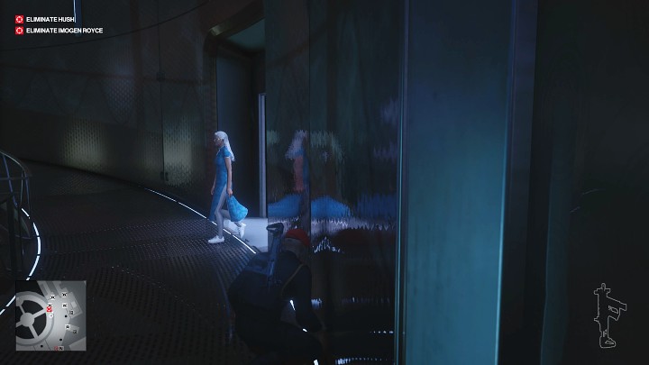 Crouch in the spot shown in the image above and wait for Imogen Royce - Hitman 3: Imogen Royce - how to kill her? Chongqing, China, walkthrough guide - End Of An Era - Chongqing - Hitman 3 Guide