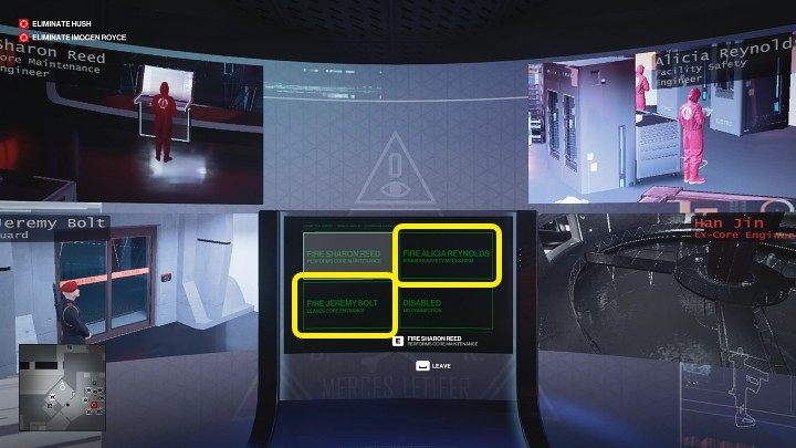 Once inside Royce's office, approach the computer and fire two employees - Jeremy Bolt and Alicia Reynold - Hitman 3: Imogen Royce - how to kill her? Chongqing, China, walkthrough guide - End Of An Era - Chongqing - Hitman 3 Guide