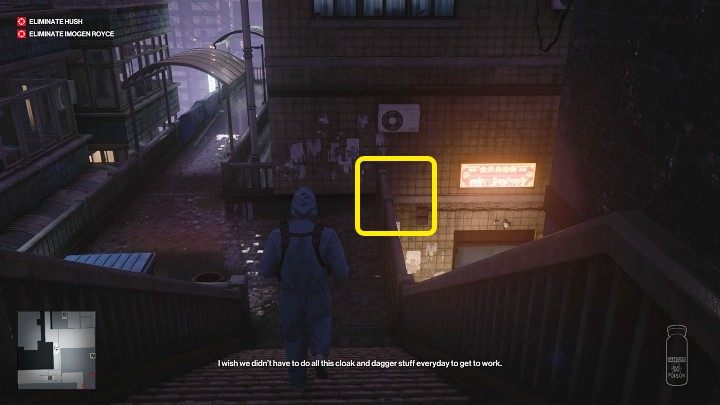 Head to the camouflaged passage to the ICA facility - Hitman 3: Imogen Royce - how to kill her? Chongqing, China, walkthrough guide - End Of An Era - Chongqing - Hitman 3 Guide