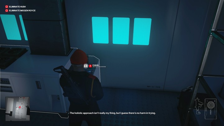 Once the target has sat down to relax, add the Lethal Poison Pill Jar to the ventilation system, then exit the room and activate the air conditioner - Hitman 3: Imogen Royce - how to kill her? Chongqing, China, walkthrough guide - End Of An Era - Chongqing - Hitman 3 Guide