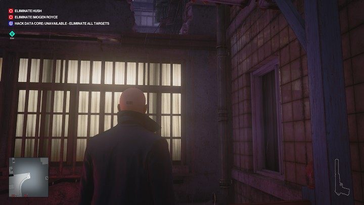 Go to the end of the balcony, then jump over the railing and climb up the gutter to the upper floor of the neighboring building - Hitman 3: Imogen Royce - how to kill her? Chongqing, China, walkthrough guide - End Of An Era - Chongqing - Hitman 3 Guide