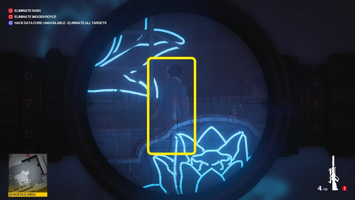 During the conversation, Imogen Royce will move forward a bit and align with Hush - this is the perfect time to take a shot and eliminate two targets at the same time - Hitman 3: Imogen Royce - how to kill her? Chongqing, China, walkthrough guide - End Of An Era - Chongqing - Hitman 3 Guide