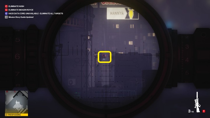 You must now shoot down 5 drones belonging to Imogen Royce - Hitman 3: Imogen Royce - how to kill her? Chongqing, China, walkthrough guide - End Of An Era - Chongqing - Hitman 3 Guide
