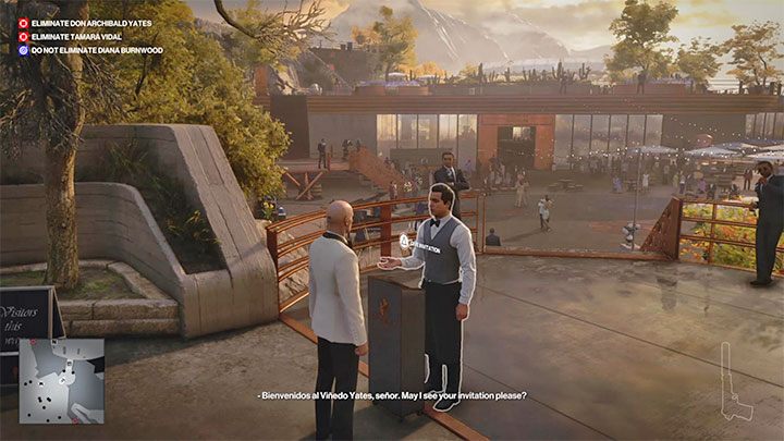 Reach the public area of the winery, for example, by presenting an invitation at the entrance (point 8 on the map) - Hitman 3: Surveillance cameras - where to sabotage it? - The Farewell - Mendoza - Hitman 3 Guide