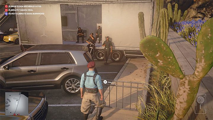 You can take a mercenary outfit from one of the mercenaries on the map - Hitman 3: Mendoza - best disguises - The Farewell - Mendoza - Hitman 3 Guide