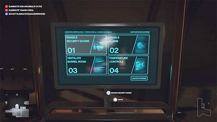 After interacting with the panel, select option 01 - Disable Security Doors - Hitman 3: How to disable the Laser grid? - The Farewell - Mendoza - Hitman 3 Guide