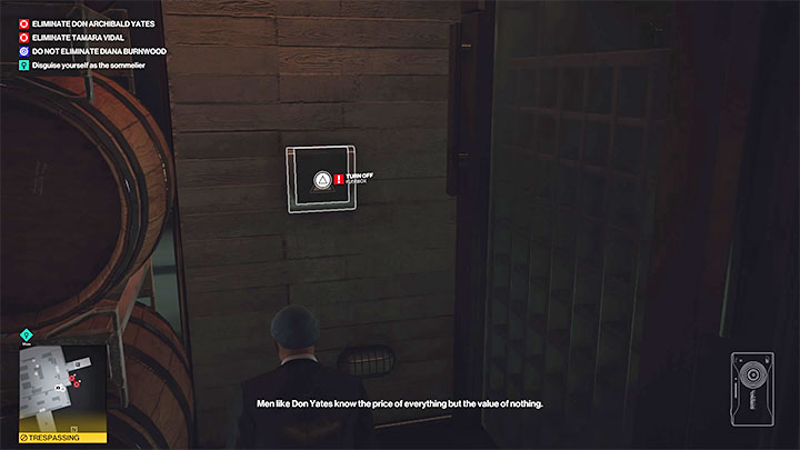 The waiter and the sommelier are staying in the wine fridge and it would be a good idea to get rid of them first - Hitman 3: How to disable the Laser grid? - The Farewell - Mendoza - Hitman 3 Guide