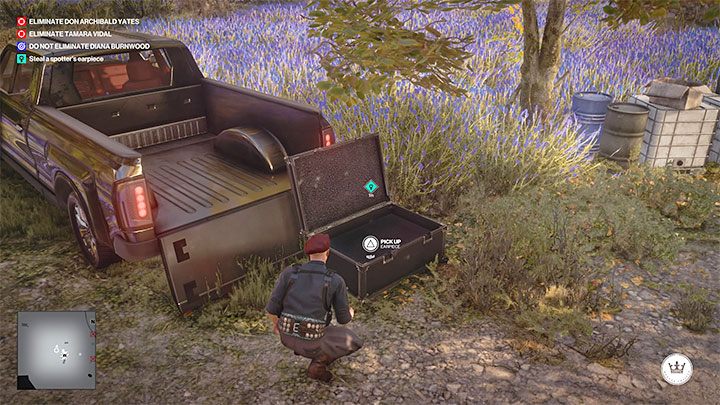 Regardless of whether you eliminated both gauchos or just distracted them, get to the open container next to the pick-up truck - Hitman 3: Eyes on Target - Mendoza, walkthrough, mission stories - The Farewell - Mendoza - Hitman 3 Guide