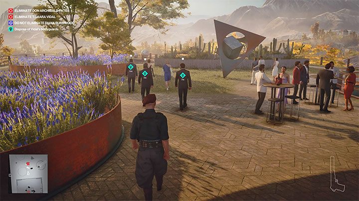Diana and Tamara will head towards the vantage point located at the south end of the winery building (no - Hitman 3: Eyes on Target - Mendoza, walkthrough, mission stories - The Farewell - Mendoza - Hitman 3 Guide