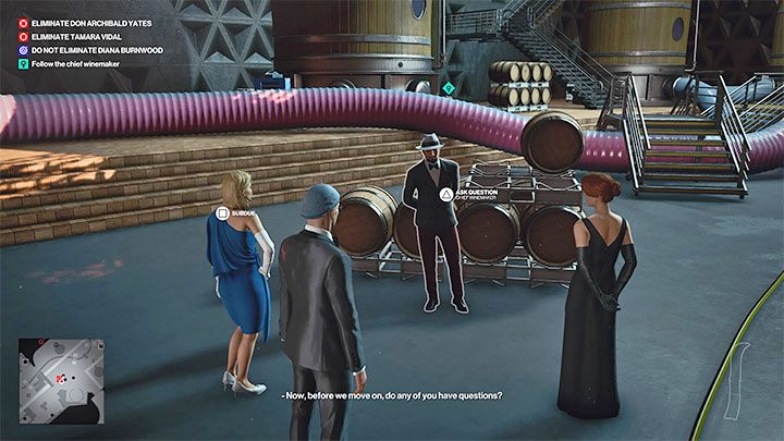 The initial part of the tour is linear - you must follow Vargas, who will talk about the winery - Hitman 3: The Tour - Mendoza, walkthrough, mission story - The Farewell - Mendoza - Hitman 3 Guide