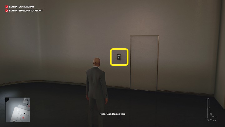 בקומה הראשונה (דרגה 0), בה יוצא טקס הפתיחה, תוכלו למצוא דלת נעולה שמובילה לאזור הצוות (כולל המטבח וחדר הישיבות) - היטמן 3: רשימת כל הקודים לכספות ומנעולים אלקטרוניים - יסודות - מדריך Hitman 3