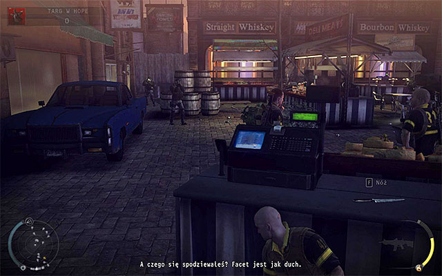 The last stop should be done at the counter shown on the above screen, regardless of the path you've chosen (left at the buildings or right from the main street) - Hope Fair - 16: Operation Sledgehammer - Hitman: Absolution - Game Guide and Walkthrough