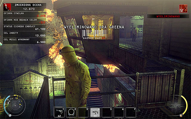 If you do not want to shoot with the gun, you can also use remote explosives to destroy the glass floor (you can find explosives from the lower storage) - 12: Death Factory - p. 1 - Challenges - Hitman: Absolution - Game Guide and Walkthrough