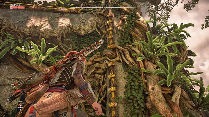 After the encounter find some new yellow ledges on the wall - Horizon Forbidden West: Reach for the Stars - walkthrough - Main Storyline - Horizon Forbidden West Guide