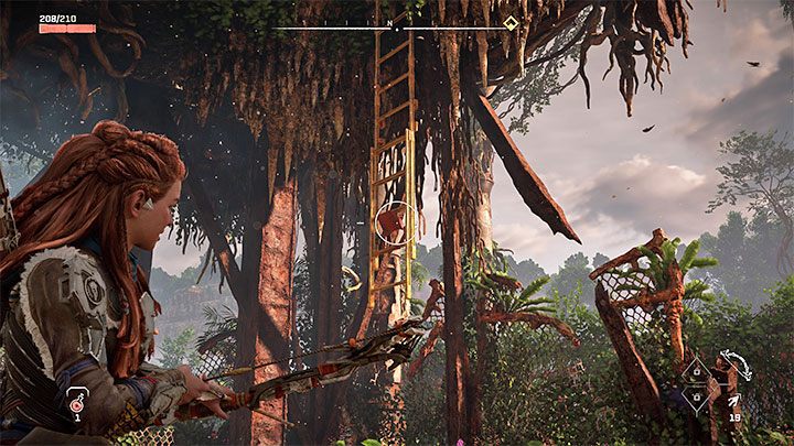 Get onto the protruding object and press Triangle to lower yourself down on a rope - it will happen automatically - Horizon Forbidden West: Reach for the Stars - walkthrough - Main Storyline - Horizon Forbidden West Guide