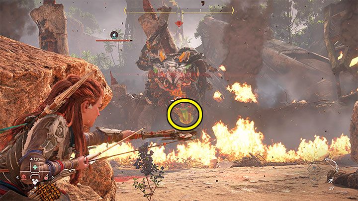 When attacking the boss, try to target the yellow parts of its armor - its weak points - Horizon Forbidden West: Reach for the Stars - walkthrough - Main Storyline - Horizon Forbidden West Guide