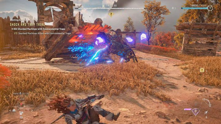 Quickly shoot at a trap to damage the shocked machine - Horizon Forbidden West: Hunting Grounds: The Daunt - walkthrough - Hunting grounds - Horizon Forbidden West Guide