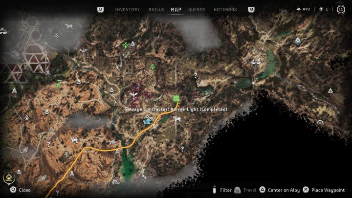 After the conversation with Keruf, the salvage contractor in Barren Light, head to his camp west of the settlement - Horizon Forbidden West: Barren Light Salvage Contractor - List of all contracts - Contracts for scrap metal - Horizon Forbidden West Guide