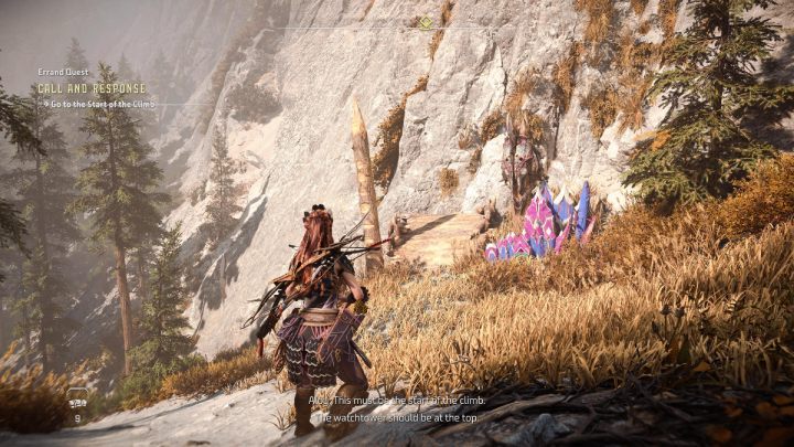 Go to the starting point of the climb - Horizon Forbidden West: Call and Response - walkthrough - Favors - Horizon Forbidden West Guide