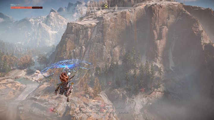 Jump off the wooden planks and open the shieldwing to quickly get back to Kivva - Horizon Forbidden West: Call and Response - walkthrough - Favors - Horizon Forbidden West Guide
