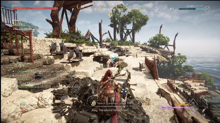 Once you have safely reached the top, it's time to search the next pile of items - Horizon Forbidden West: Tallneck (Landfall) - Location - Landing - Horizon Forbidden West Guide