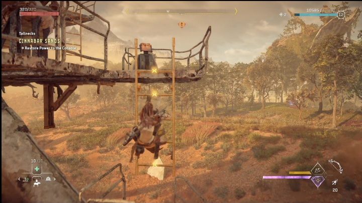 Start by climbing the yellow ladders - Horizon Forbidden West: Tallneck (Cinnabar Sands) - location - Cinnabar Sands - Horizon Forbidden West Guide